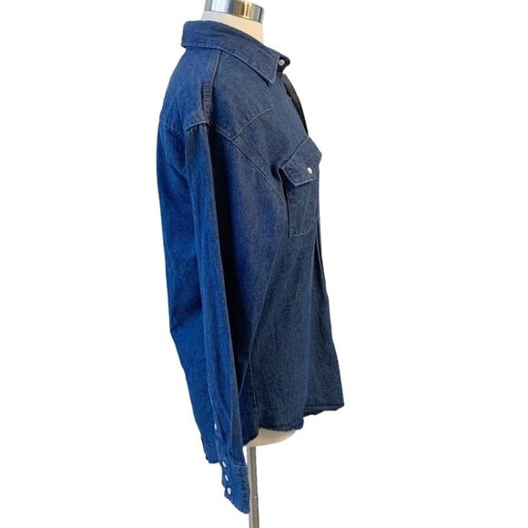 WRANGLER Rigid Denim Long Sleeve Pearl Snap Workshirt Medium - Picture 3 of 11